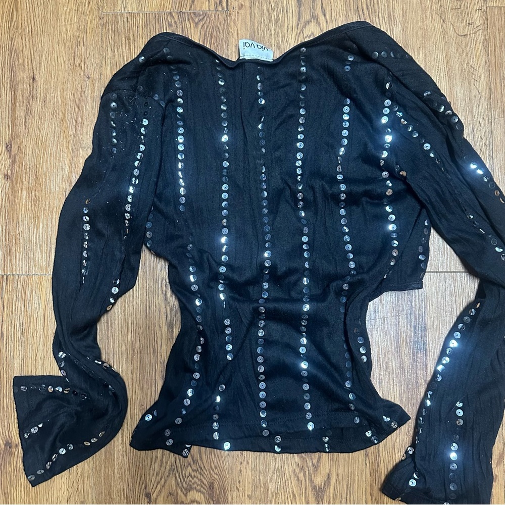Vintage Y2K Black Sequin Wrap Top - Picture 4 of 8